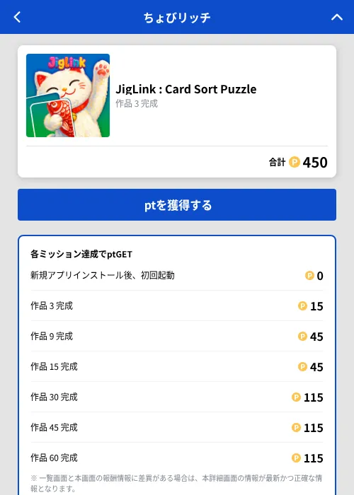 JigLink : Card Sort Puzzleの掲載記録画像(ちょびリッチ(GF Rewards)・2026年9月24日)