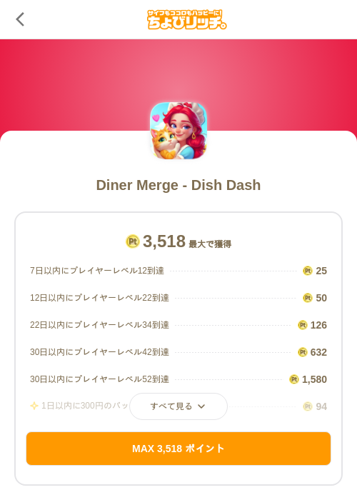 Diner Merge - Dish Dashの掲載記録画像(ちょびリッチ(SKYFLAG)・2026年9月24日)