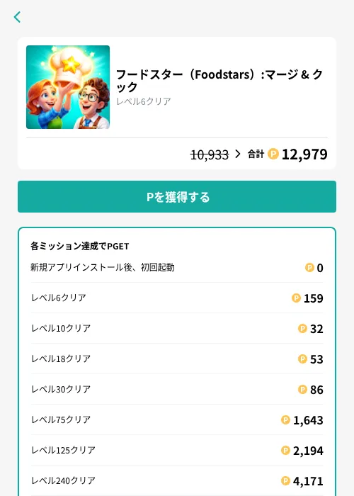 フードスター(Foodstars):マージ & クックの掲載記録画像(モッピー(GF Rewards)・2026年9月24日)