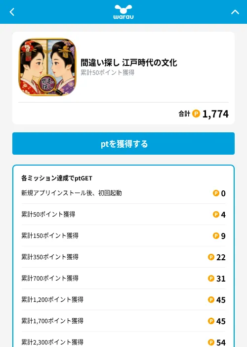 間違い探し 江戸時代の文化の掲載記録画像(ワラウ(GF Rewards)・2026年9月25日)