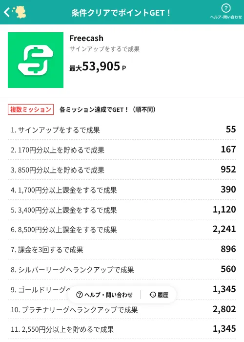 Freecashの掲載記録画像(モッピー(AppDriver)・2026年9月25日)
