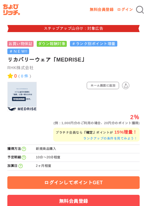 リカバリーウェア「MEDRISE」の掲載記録画像（ちょびリッチ・2026年9月25日）
