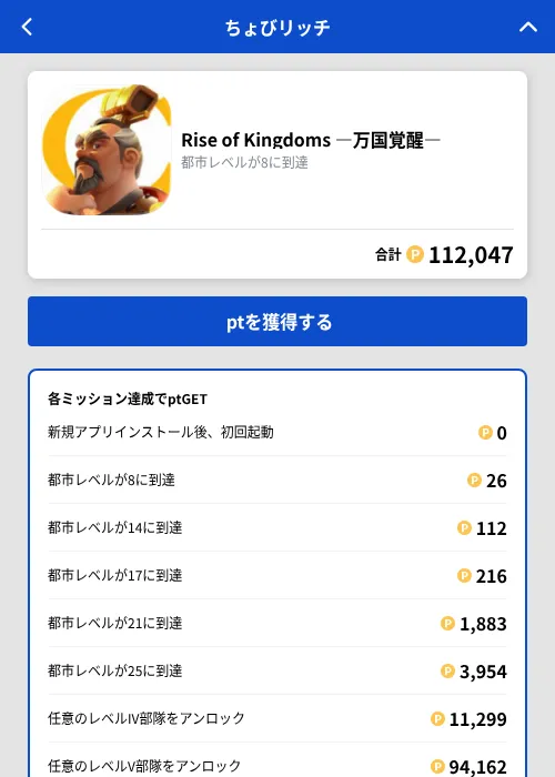 Rise of Kingdoms ―万国覚醒―の掲載記録画像（ちょびリッチ（GF Rewards）・2026年9月26日）