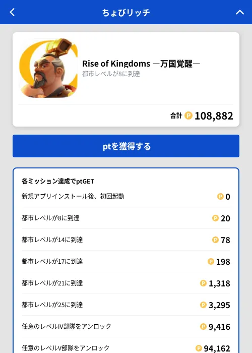 Rise of Kingdoms ―万国覚醒―の掲載記録画像（ちょびリッチ（GF Rewards）・2026年9月26日）