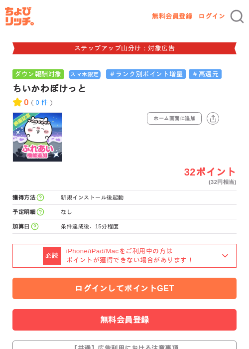 ちいかわぽけっとの掲載記録画像(ちょびリッチ・2026年9月27日)