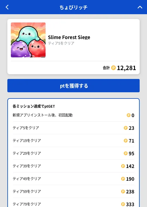 Slime Forest Siegeの掲載記録画像（ちょびリッチ（GF Rewards）・2026年9月28日）