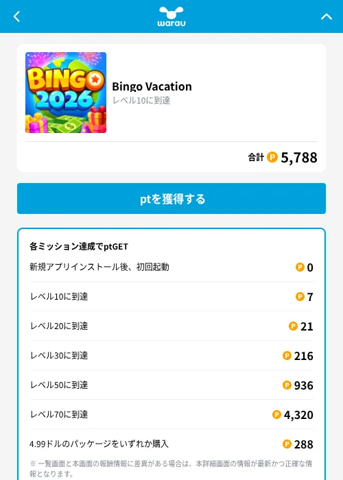 Bingo Vacationの掲載記録画像（ワラウ（GF Rewards）・2026年9月28日）