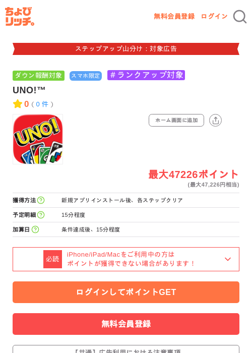 UNO!™の掲載記録画像（ちょびリッチ・2026年9月30日）