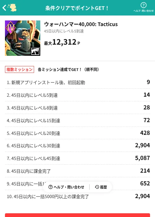 ウォーハンマー40,000: Tacticusの掲載記録画像（モッピー（AppDriver）・2026年9月30日）