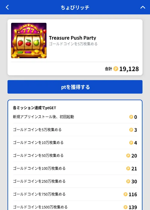 Treasure Push Partyの掲載記録画像(ちょびリッチ(GF Rewards)・2026年9月30日)