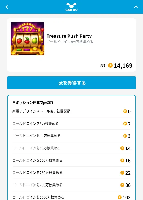 Treasure Push Partyの掲載記録画像（ワラウ（GF Rewards）・2026年9月30日）
