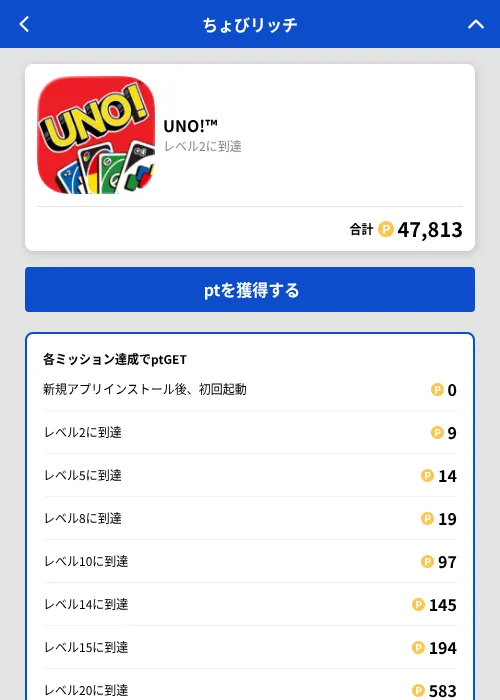 UNO!™の掲載記録画像（ちょびリッチ（GF Rewards）・2026年10月1日）