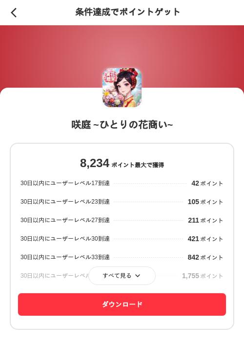 咲庭 ~ひとりの花商い~の掲載記録画像（メルカリ（ポイントミッション）・2026年10月1日）