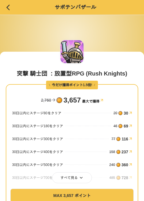 突撃 騎士団 ：放置型RPG (Rush Knights)の掲載記録画像（MIKOSHI（SKYFLAG）・2026年10月3日）