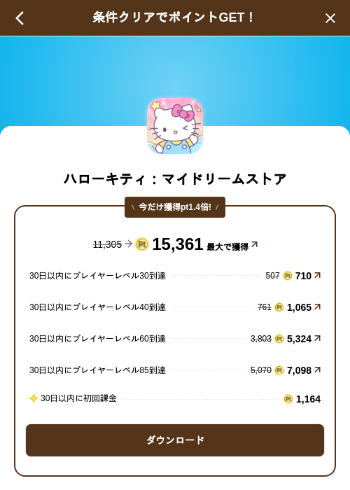 ハローキティ：マイドリームストアの掲載記録画像（げん玉（SKYFLAG）・2026年10月2日）