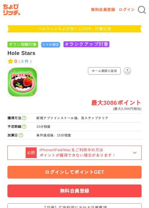 Hole Starsの掲載記録画像（ちょびリッチ・2026年10月3日）