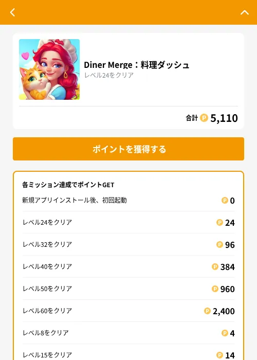 Diner Merge：料理ダッシュの掲載記録画像（GMOポイ活（GF Rewards）・2026年10月6日）