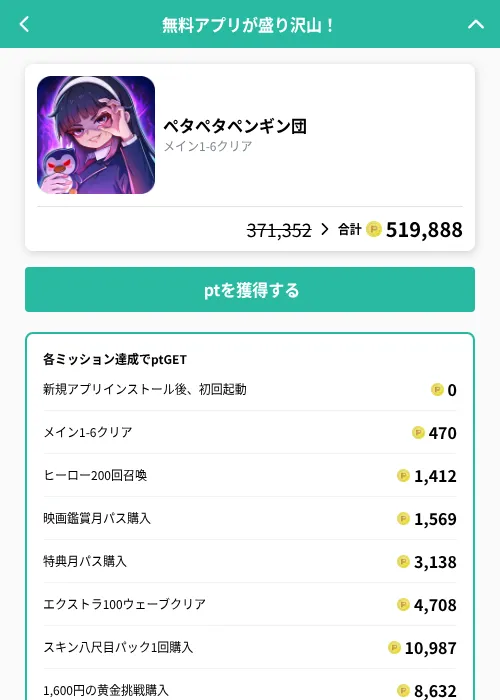 ペタペタペンギン団の掲載記録画像（げん玉（GF Rewards）・2026年10月7日）