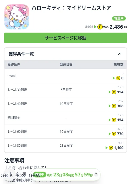 ハローキティ：マイドリームストアの掲載記録画像（ハピタス（Zucks）・2026年10月7日）
