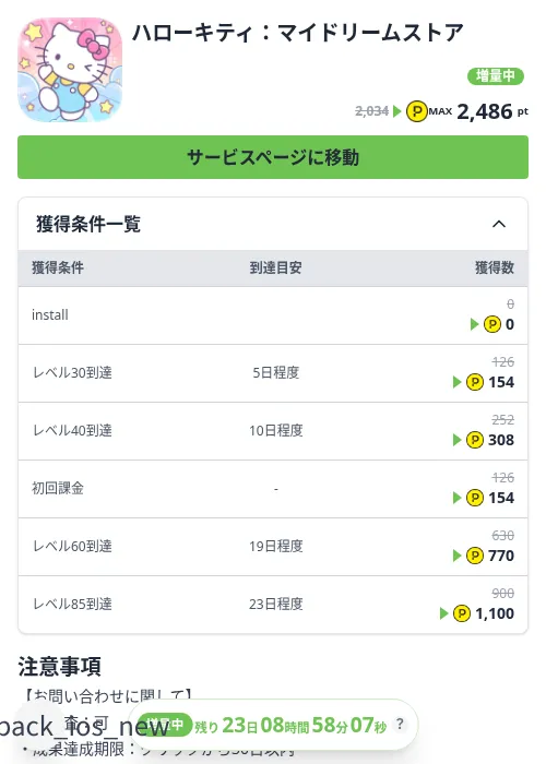 ハローキティ：マイドリームストアの掲載記録画像（ハピタス（Zucks）・2026年10月7日）