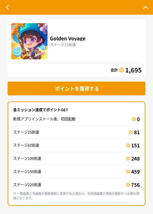 Golden Voyageの掲載記録画像（GMOポイ活（GF Rewards）・2026年10月8日）