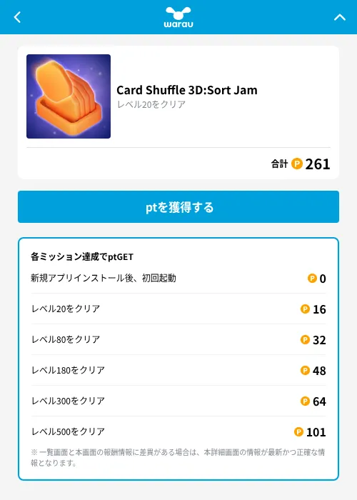 Card Shuffle 3D:Sort Jamの掲載記録画像（ワラウ（GF Rewards）・2026年10月8日）