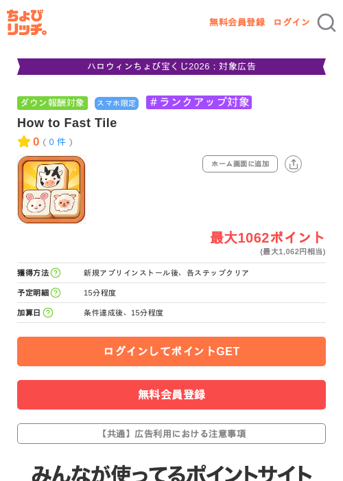 How to Fast Tileの掲載記録画像（ちょびリッチ・2026年10月8日）