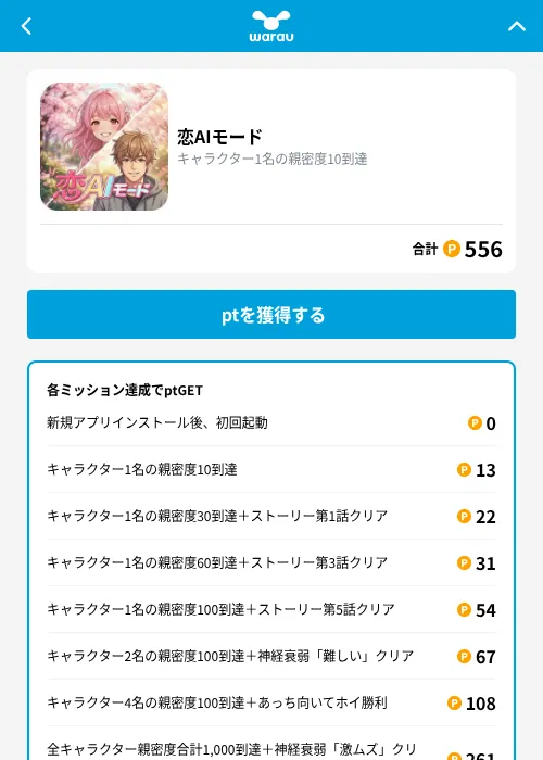 恋AIモードの掲載記録画像（ワラウ（GF Rewards）・2026年10月8日）
