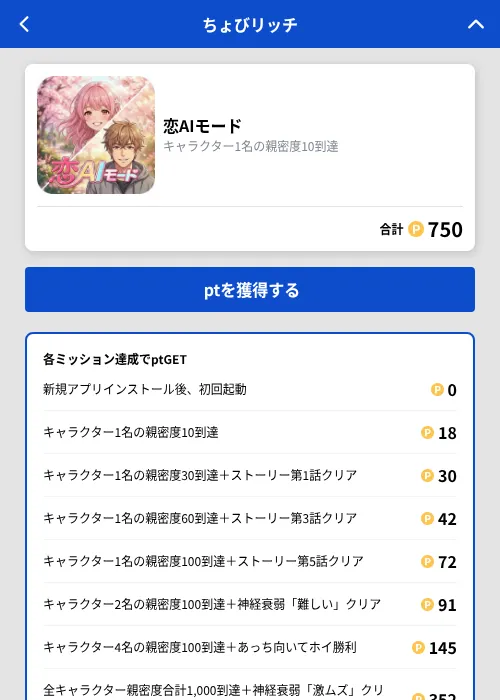 恋AIモードの掲載記録画像(ちょびリッチ(GF Rewards)・2026年10月8日)