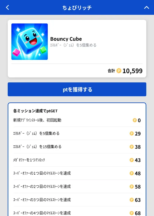 Bouncy Cubeの掲載記録画像（ちょびリッチ（GF Rewards）・2026年10月8日）