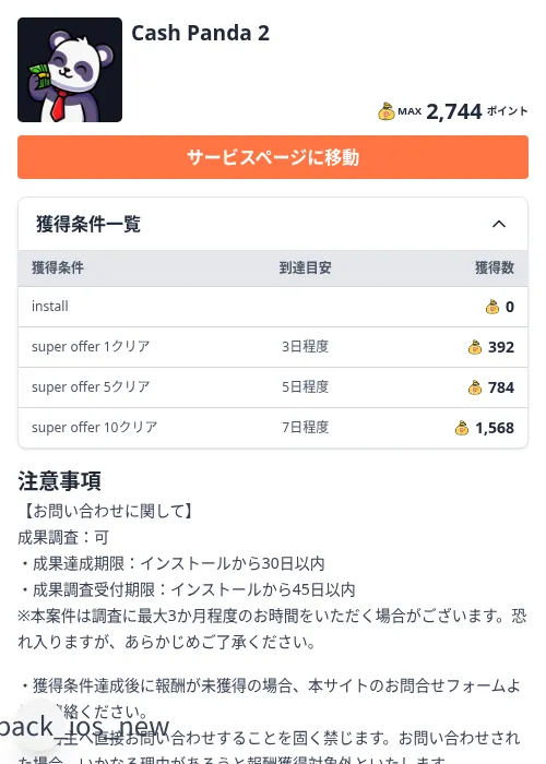 Cash Panda 2の掲載記録画像(ちょびリッチ(Zucks)・2026年10月8日)