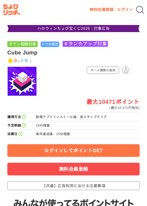 Cube Jumpの掲載記録画像（ちょびリッチ・2026年10月8日）