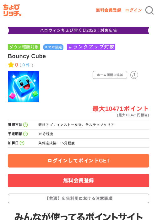 Bouncy Cubeの掲載記録画像（ちょびリッチ・2026年10月8日）