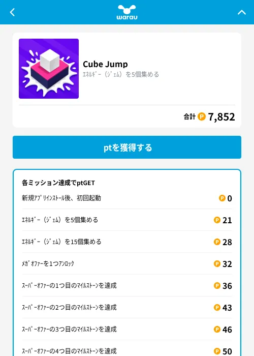Cube Jumpの掲載記録画像（ワラウ（GF Rewards）・2026年10月8日）