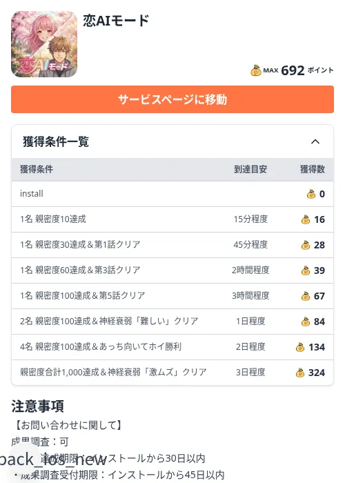 恋AIモードの掲載記録画像(ちょびリッチ(Zucks)・2026年10月9日)
