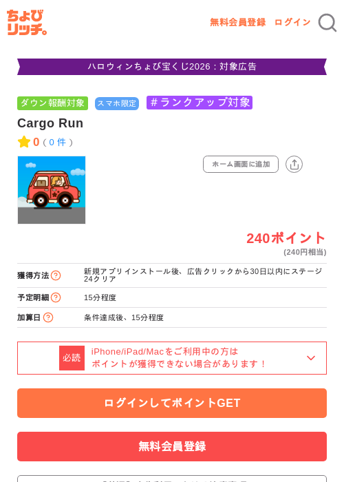Cargo Runの掲載記録画像（ちょびリッチ・2026年10月9日）