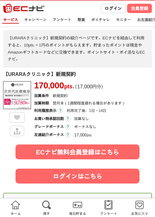 【URARAクリニック】新規契約の掲載記録画像（ECナビ・2026年10月10日）