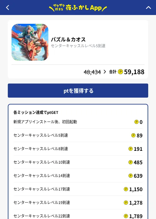 パズル＆カオスの掲載記録画像（ハピタス（GF Rewards）・2026年10月9日）
