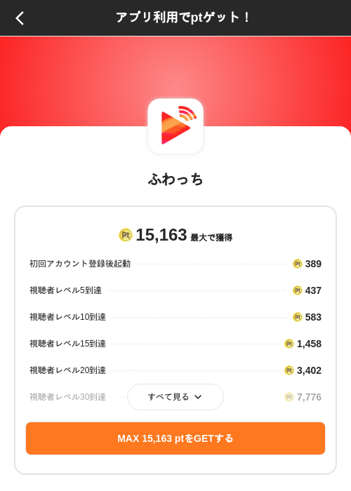 ふわっちの掲載記録画像（ポイントインカム（SKYFLAG）・2026年10月10日）