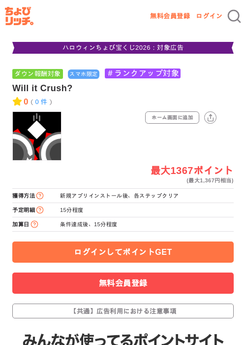 Will it Crush?の掲載記録画像(ちょびリッチ・2026年10月13日)
