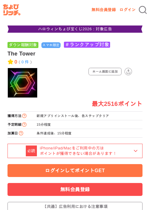 The Towerの掲載記録画像（ちょびリッチ・2026年10月13日）