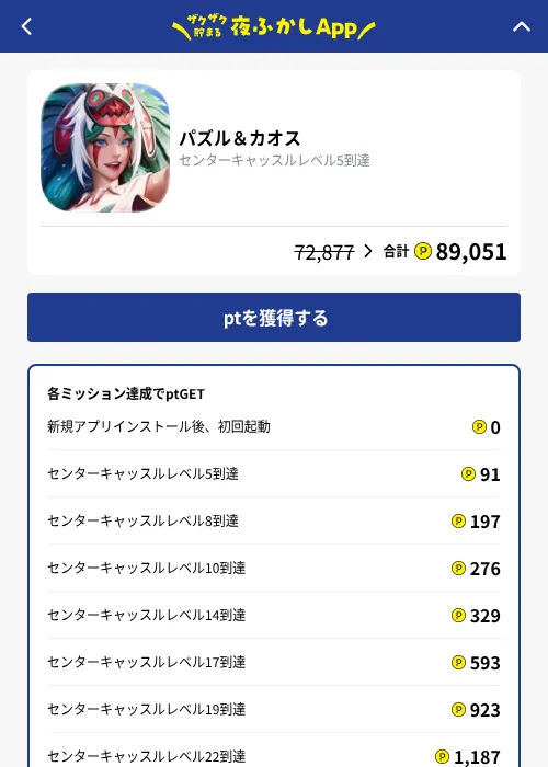 パズル＆カオスの掲載記録画像（ハピタス（GF Rewards）・2026年10月14日）
