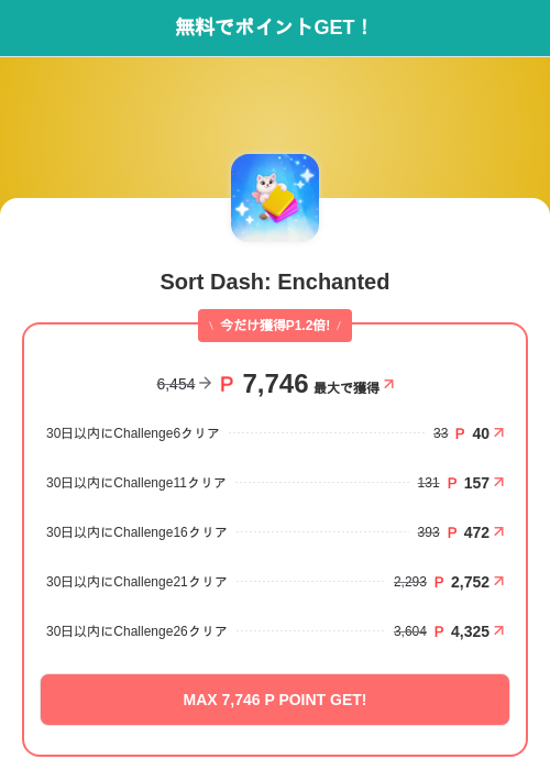 Sort Dash: Enchantedの掲載記録画像（モッピー（SKYFLAG）・2026年10月14日）