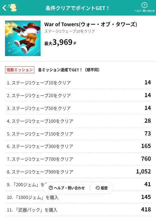 War of Towers(ウォー・オブ・タワーズ)の掲載記録画像（モッピー（AppDriver）・2026年10月14日）