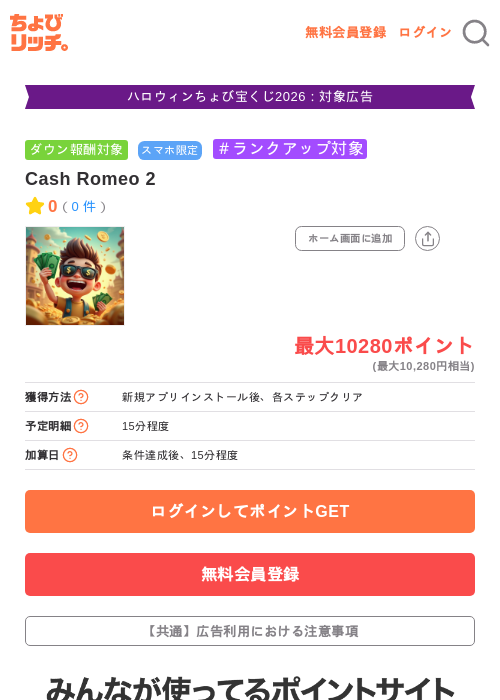 Cash Romeo 2の掲載記録画像(ちょびリッチ・2026年10月15日)