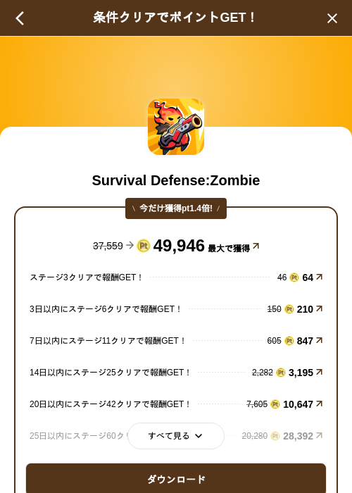 Survival Defense:Zombieの掲載記録画像（げん玉（SKYFLAG）・2026年10月15日）