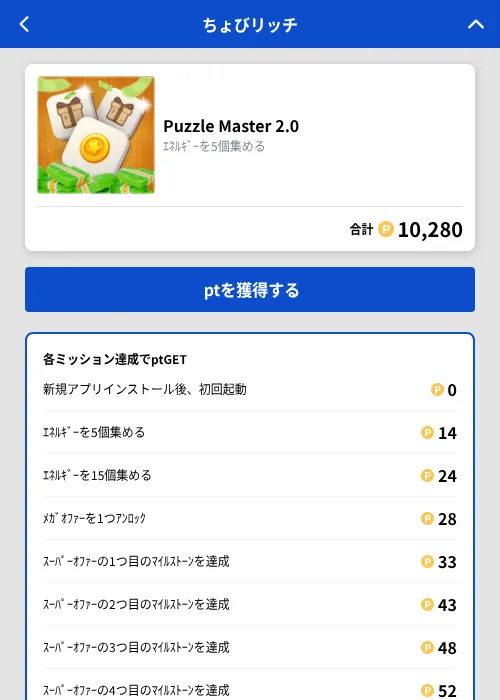 Puzzle Master 2.0の掲載記録画像(ちょびリッチ(GF Rewards)・2026年10月16日)