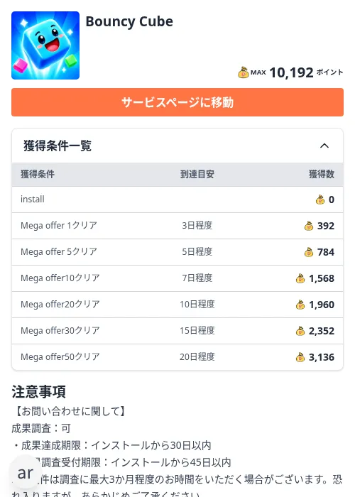 Bouncy Cubeの掲載記録画像（ちょびリッチ（Zucks）・2026年10月19日）