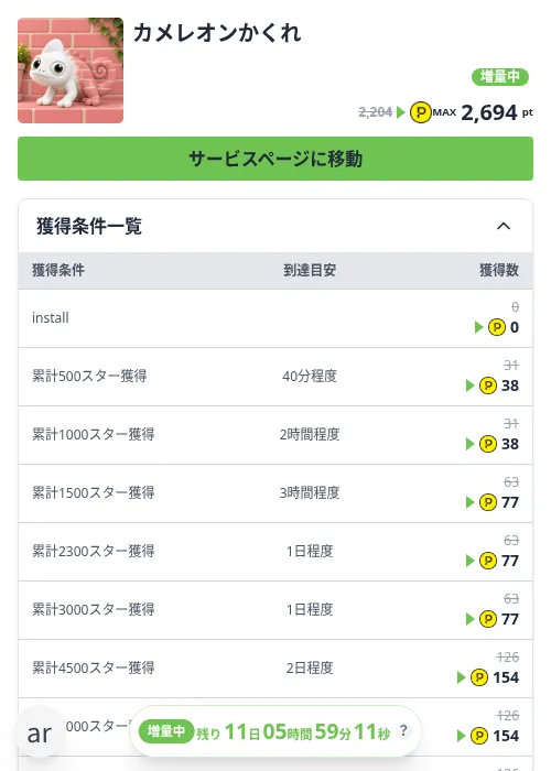 カメレオンかくれの掲載記録画像（ハピタス（Zucks）・2026年10月19日）