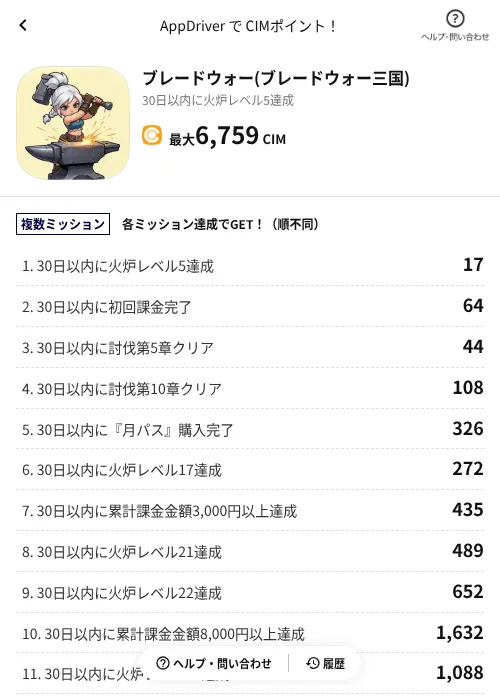 ブレードウォー(ブレードウォー三国)の掲載記録画像（COINCOME（AppDriver）・2026年10月20日）